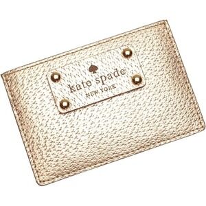 Kate Spade New York Rose Gold Metallic Pebbled Leather Card Holder Wallet